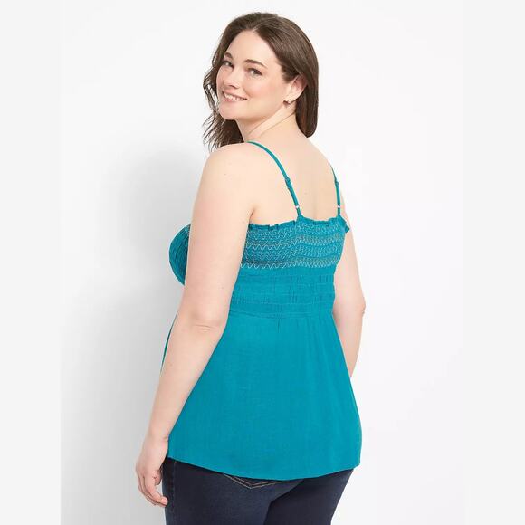 Lane Bryant Square-Neck Smocked Bodice Babydoll Top Size 20 NWT - Picture 2 of 5